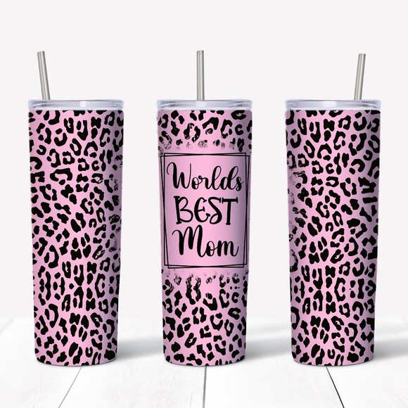 beyondjeannie Other - Worlds Best Mom - Pink Cheetah 20 Oz Skinny Sublimated Tumbler